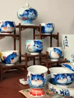 Blue and White Porcelain Cat Master Cup - Image 4
